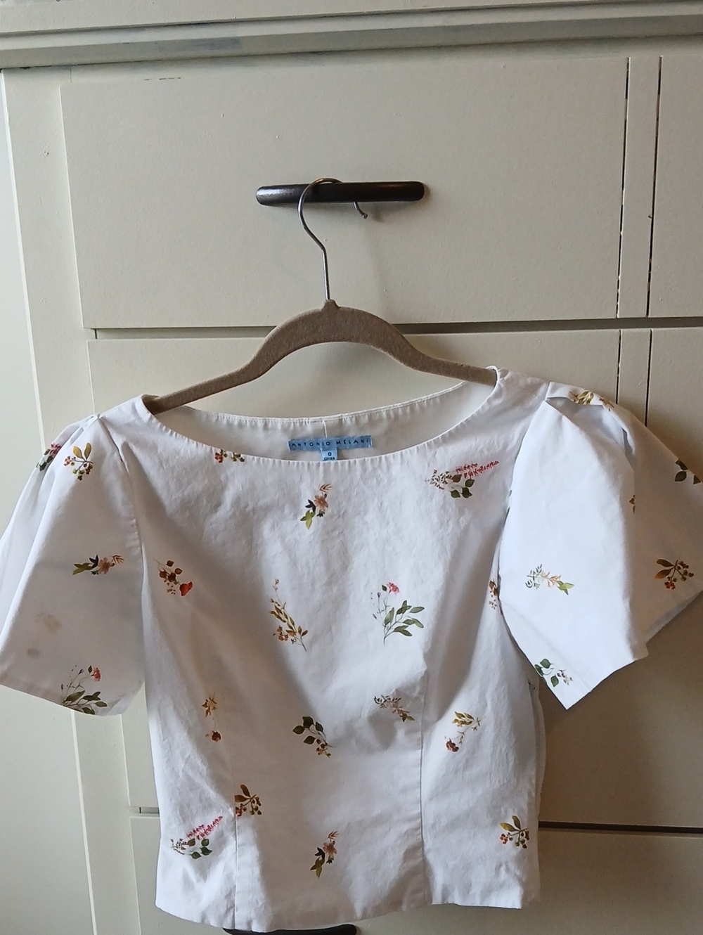 ANTONIO MELANI White Floral Puff-Sleeve Top